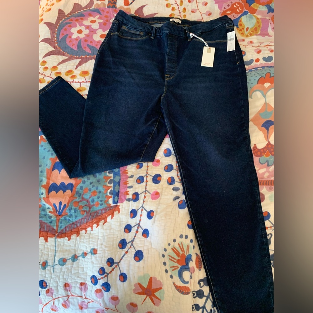Anthropologie Good American High Rise Pull On Women's Dark Blue Skinny Jeans